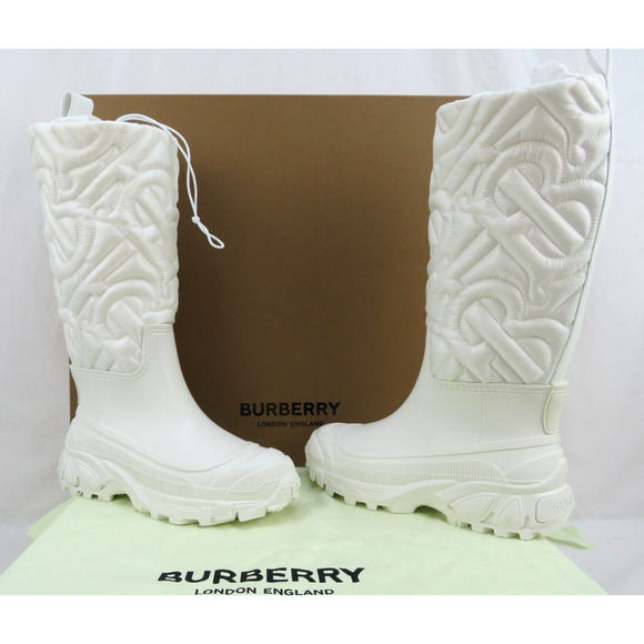 $1190 BURBERRY ROTHERFIELD WHITE RUBBER TB LOGO QUILTED SNOW RAIN BOOTS 40 - Picture 11 of 14
